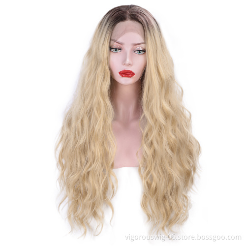Vigorous Ombre Blonde Lace Front 26 Inch Long Wavy Blonde for Women Curly Blonde Hair Full Wig Synthetic